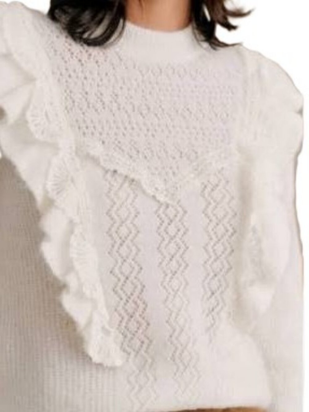 SEZANE Domi Mohair Wool Sweater Medium Ecru Lace Knit Made in Italy Flaw